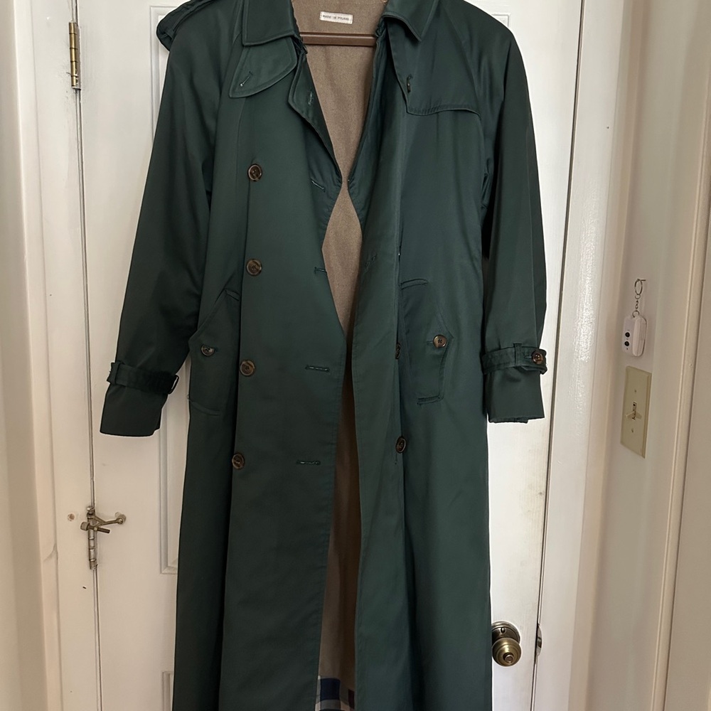 Vintage Green Double-Breasted Trench Coat